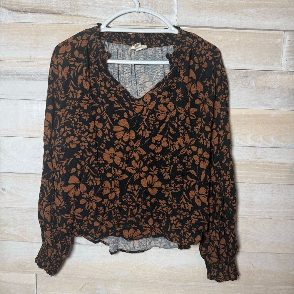 a.n.a Black Blouse with Brown Floral Print